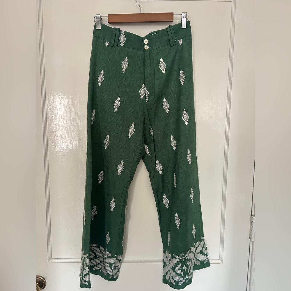 Zara high-waisted linen embroidered pants